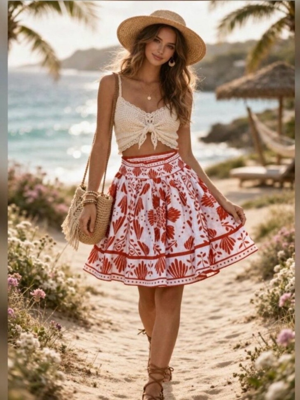 Haute Hippie White and Red Floral Mini Skirt size Small‎